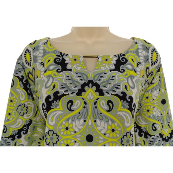 Tacera Black Yellow Paisley Print Keyhole Midi Shift Dress Size 3X 22 24 Plus Sz - Picture 2 of 6